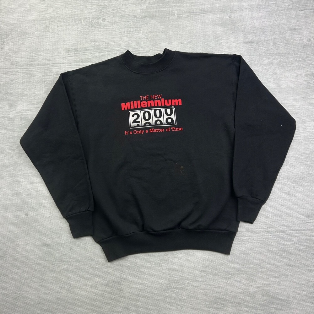 Vintage 2000 The New Millennium Sweatshirt Size Medium Black Only Matter Of Time